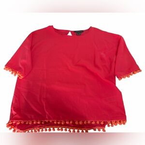 French Connection Coral Short Sleeve Pom Pom Top Small Vacation Beach Resort